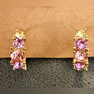 Gold-Tone Multi-Pink Crystal Hoop Earrings